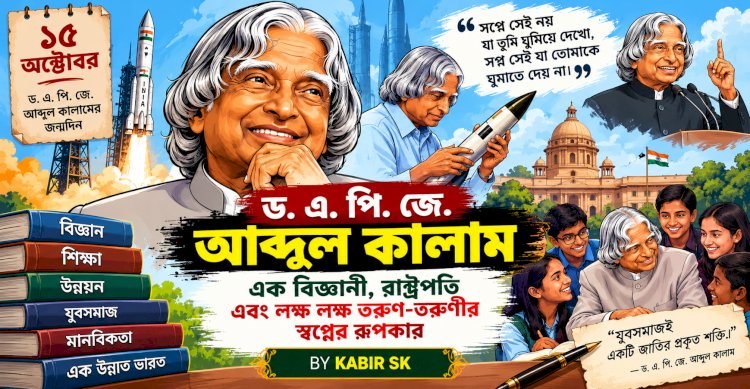 ১৫ অক্টোবর  বিজ্ঞানী, রাষ্ট্রপতি ও কোটি তরুণের স্বপ্নের কারিগর ড. এ. পি. জে. আবদুল কালামের জীবন, সংগ্রাম ও ভবিষ্যৎ প্রজন্মের জন্য তাঁর অমূল্য শিক্ষা